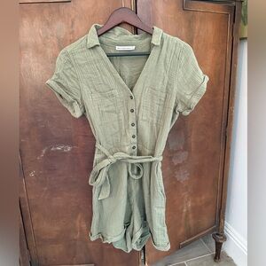 Abercrombie & Fitch Sage Green Button-Up Jumpsuit